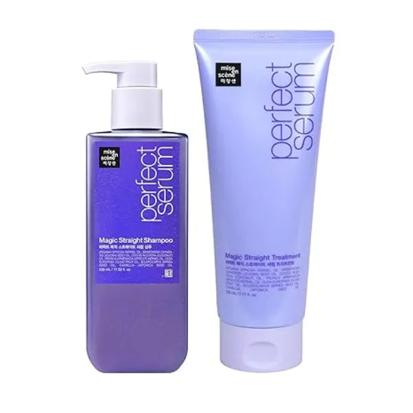 Mise En Scene Magic Straight Serum Shampoo and Treatment SET Anti Frizz, Wether Resistance, Hair Straightener Effect, Korean Shampoo for Frizz Control