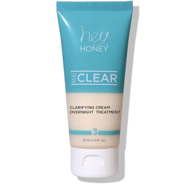 Hey Honey Skincare Be Clear Acne Routine | Clarifying Overnight Treatment | Propolis & Herbal Cream for Blemishes & Acne-Prone Skin | Immidiate Soothing Relief | 1.9 Oz