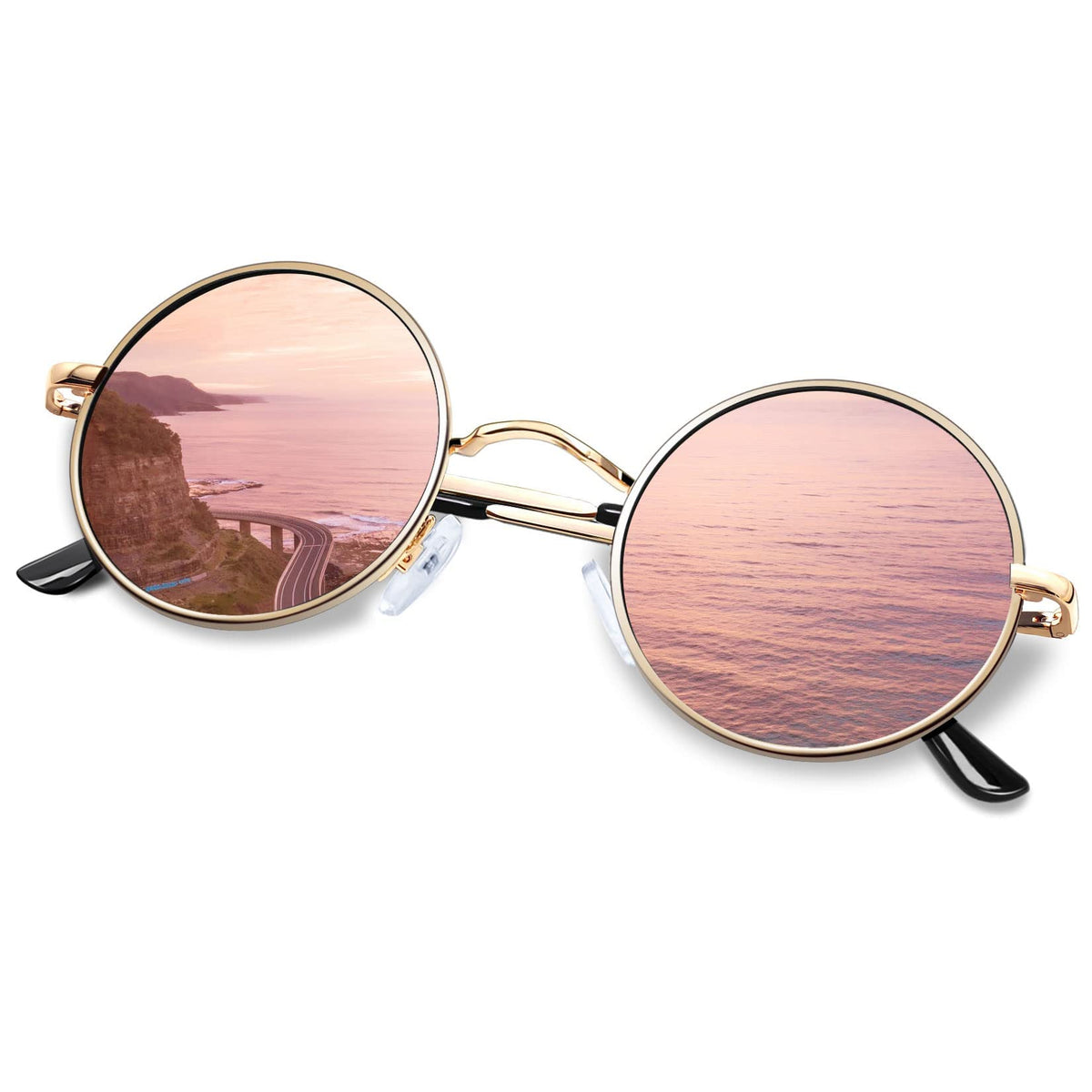 KANASTAL Hippie Round Polarized Sunglasses for Women Men, Small Circle Sun Glasses Classic Vintage Retro Shades Metal Frame UV400 Protection