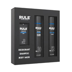 RULE COSMECEUTICALS Men's Essential Body Kit, No.12 Body Wash, No.10 Grey Hair Shampoo & No.8 Deodorant Spray, Hair Care & Skin Care Set