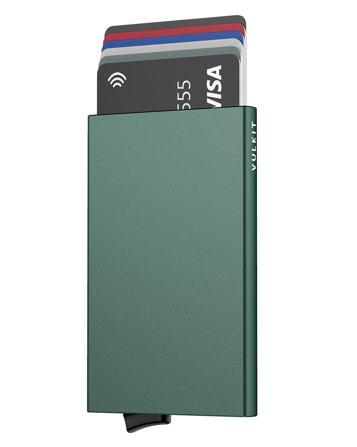Pop Up Wallet, Slim Minimalist Credit Card Holder For Men and Women RFID Blocking Mini Metal Case - midnight green