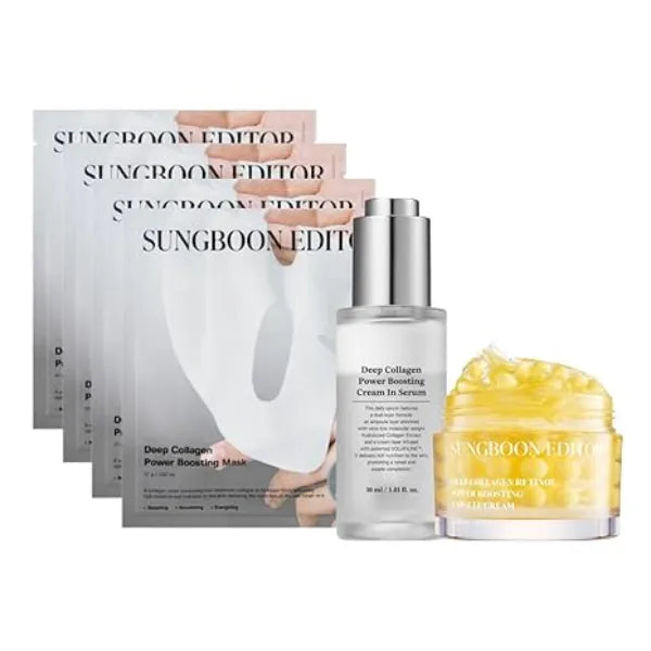 SUNGBOON EDITOR Collagen Glow Bundle Trio Cream in Serum & Capsule Cream & Deep Collagen Mask(4ea), Gifts for Mom, Korean Skin Care