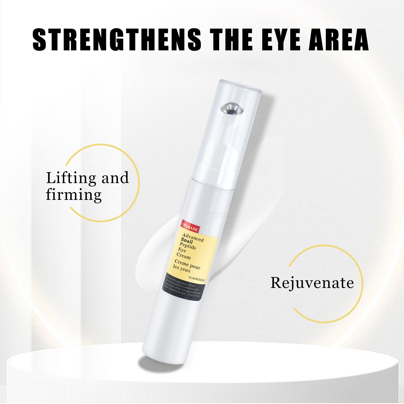 Snail Peptide Eye Serum, 360° Massage Ball Roll-On for Moisturizing and Firming, Under Eye Roller Cream with Niacinamide and Snail Mucin, Reduces Dark Circles, Puffiness, Wrinkles, and Fine Lines