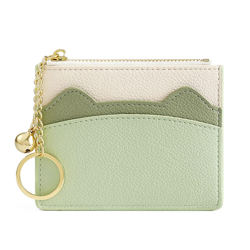 Valentoria Slim RFID Blocking Card Holder Small Pocket Wallet Keychian Zipper Coin Purse Minimalist Leather Cash & Coin & Cards Case for Women Men (Z2-Green)