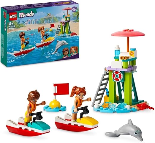 LEGO Friends Beach Water Scooter, Lifeguard Toy Building Set for 5 Plus Year Old Girls, Boys & Kids, with 2 Mini-Dolls and a Dolphin Figure for Imaginative Play, Birthday Gift Idea 42623