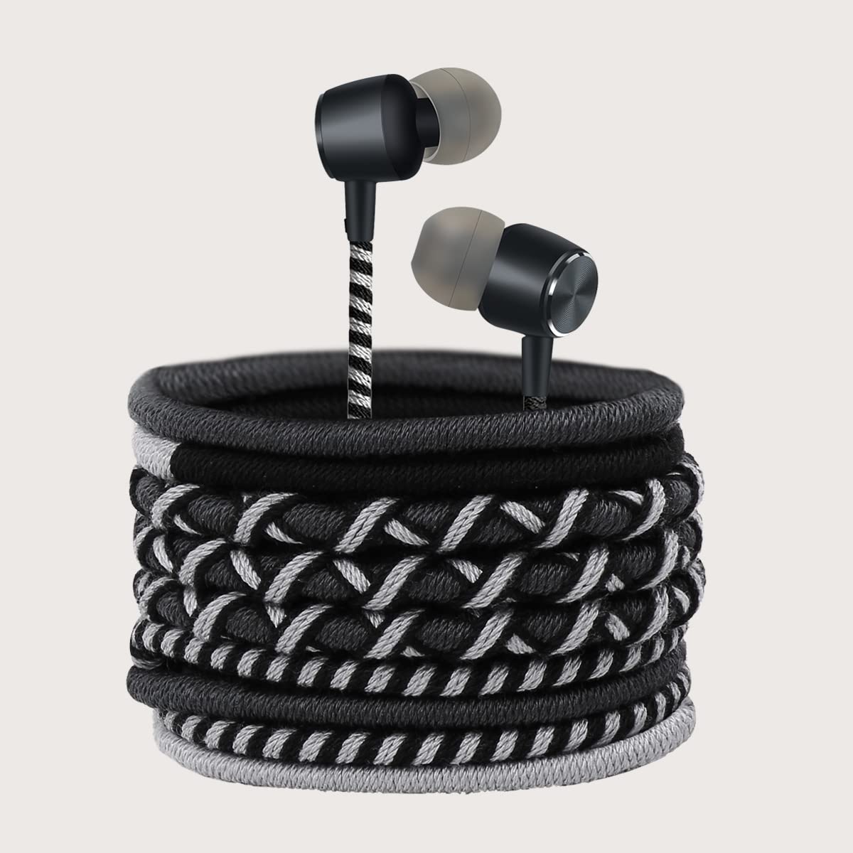 URIZONS Wired Earphones Colourful Headphones - In-Ear Earphones Braided with Microphone Surround Sound 3.5 mm Stereo Compatible with Huawei, MP3, Android (Black)