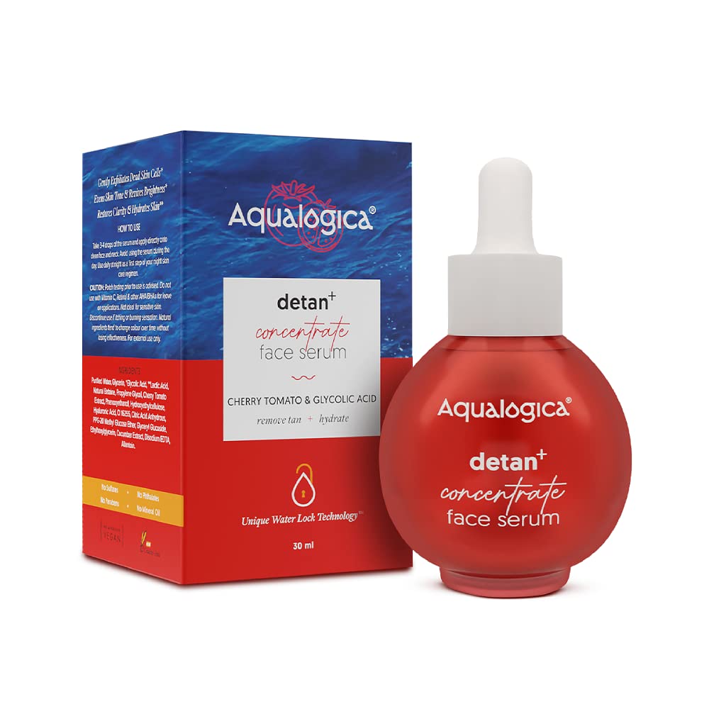 Aqualogica Detan+ Concentrate Face Serum for Men & Women - With Cherry Tomato & Glycolic Acid for Tan Removal, Gentle Exfoliation Oily, Dry & Glowing Skin -30ml
