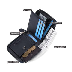 CHANPINCL Mens Genuine Leather Zipper Wallet RFID Secure Large Capacity Double Fold Multi-card Leather Wallets for Men and coin purse, Bluish grey, One size, Rfid Wallet