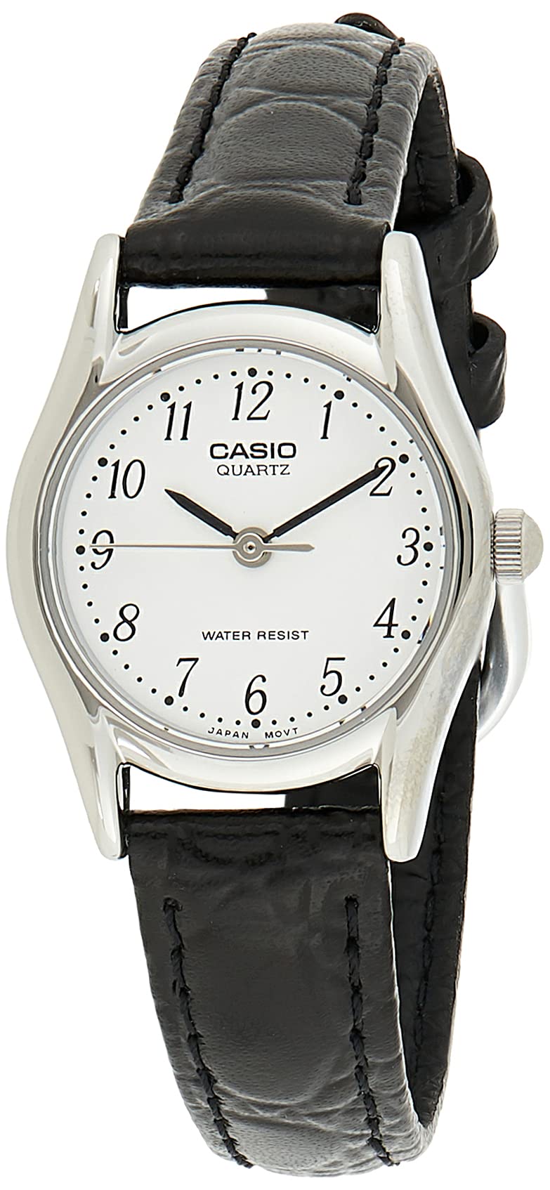 Casio Womens Quartz Watch, Analog Display and Leather Strap Black/White