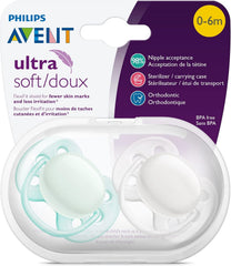 Philips Avent SCF210/03 Ultra Soft Dummy, 0-6 Months, Arctic White/Green, Pack of 2