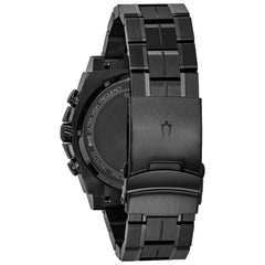 Bulova Men's Icon High Precision Quartz Chronograph Watch, Curved Mineral Crystal, 300m Water Resistant, Continuous Sweeping Secondhand, Luminous Markers - Black Ion-Plated/Blue Accents
