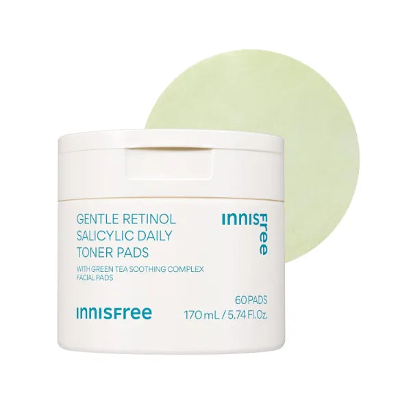 Innisfree Daily Gentle Retinol Salicylic Toner Pads, Korean Sheet Mask Pads for Acne-Prone Skin Care, 5.04 Fl Oz
