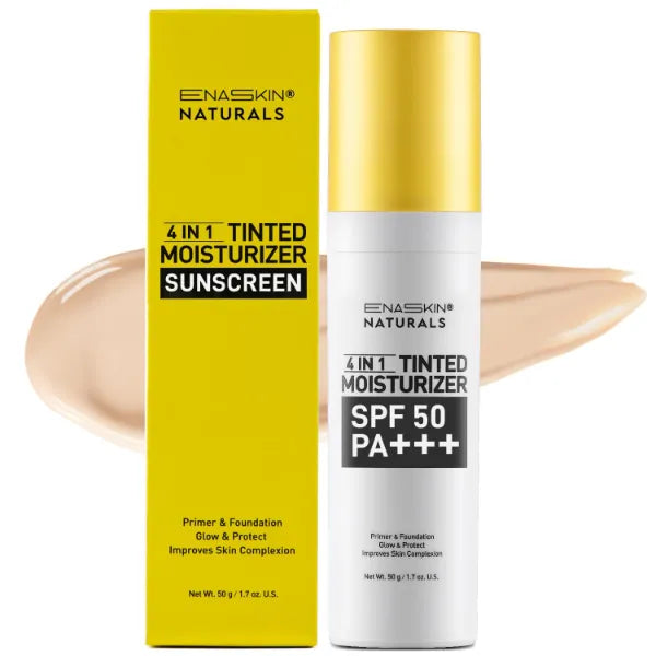 Enaskin Naturals 4-in-1 Tinted Moisturizer Sunscreen SPF 50, Face Cream with Zinc Oxide - Hydrating & Broad Spectrum UV Protection Makeup for Sensitive Skin, Lightweight, 1.7 oz