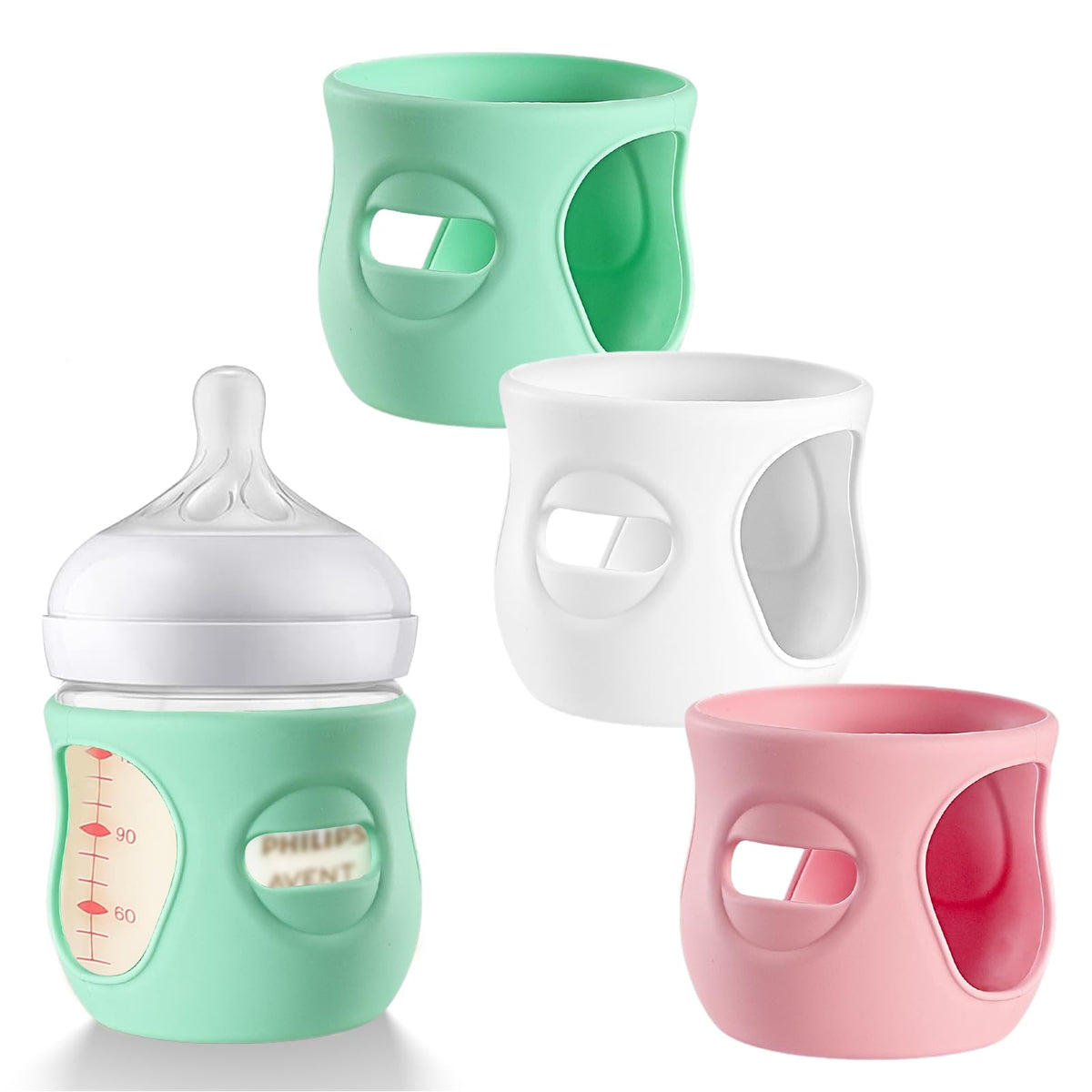 LOTBILL 2 Pack Silicone Bottle Sleeves for Avent Natural Glass Baby Bottles, Protection and Insulation, Glass Baby Bottle Sleeve Compatible with Avent Glass Bottles 8 oz, Dishwasher Safe (4oz)