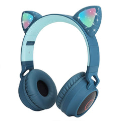 Pshare Cute Foldable Over/On Ear Headsets with LED Light for Girl Adult, Bluetooth 5.0 Kids Cat Headphones for iPhone/iPad/Kindle/Laptop/PC，Wireless Music Stereo Bass Headphone (Midnight Blue)
