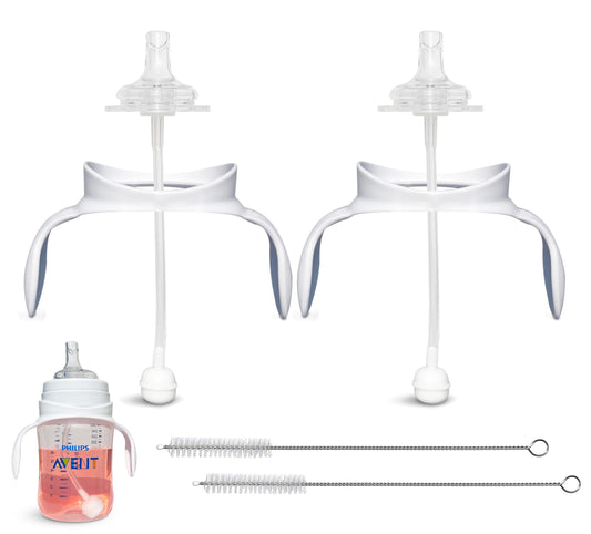 Straw Cup Conversion Kit for Philips Avent Anti-Colic Baby Bottle | 2-Count | with Weighted Any Angle Straw, Bottle Handles and Straw Cleaning Brush | BPA-Free | Spill-Proof (Straw Kit)