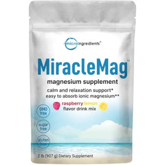 Micro Ingredients MiracleMag Calm Magnesium Powder, 2lbs | Magnesium Citrate Powder | Sweet Raspberry Lemon Flavored | Easily Absorbed Ionic Form | Non-GMO, Vegan, Sugar Free