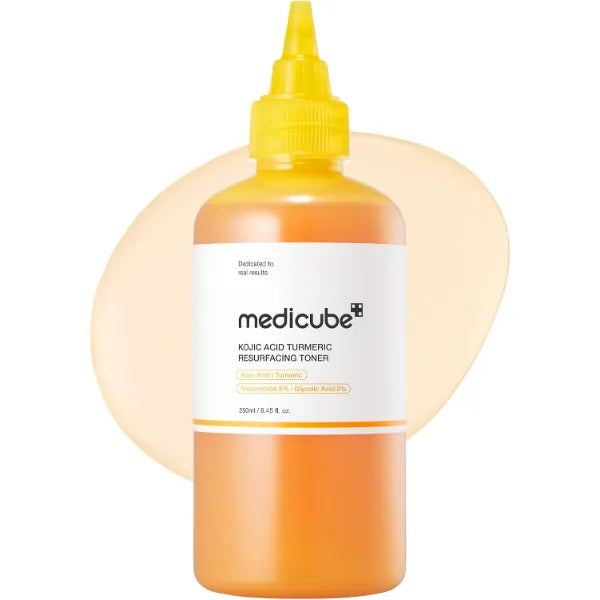medicube Kojic Acid Turmeric Smoothing Toner for Face & Body | Lightweight Toner for Balancing Uneven Skin Tone & Texture, Niacinamide, Glycolic Acid for Clear Glass Skin - 8.45 fl.oz