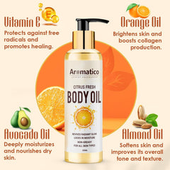 Revitalizing Body Oil for Men, Citrus Fresh. Daily Use After Bath Oil, Hydrating Formula for Dry Skin. Non-Greasy, 100% Natural- 200ml