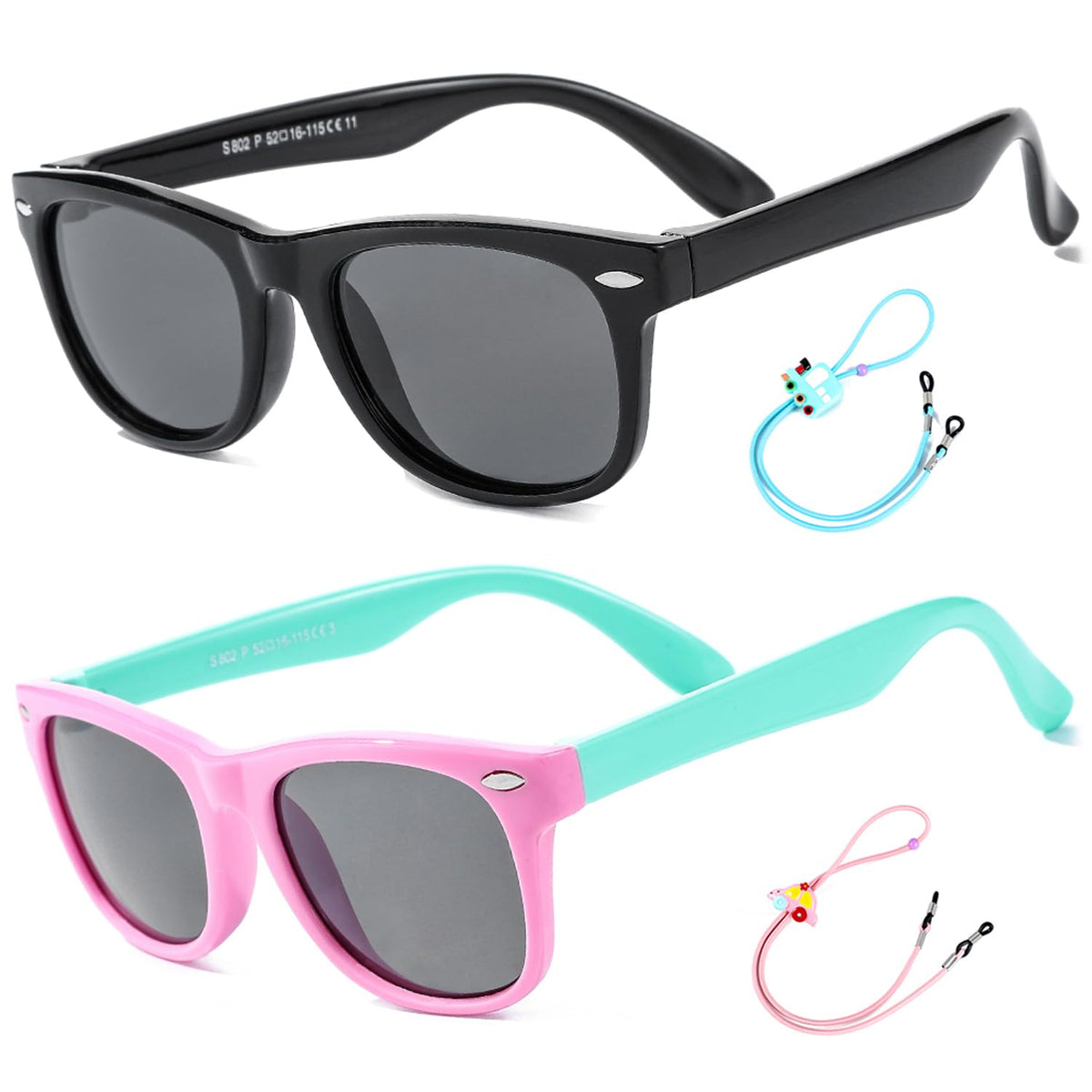 Flexible Kids Sunglasses Polarized Sports Sun Glasses Girls Boys Shades with Straps UV400 Protection Eyewear for Age 2-10