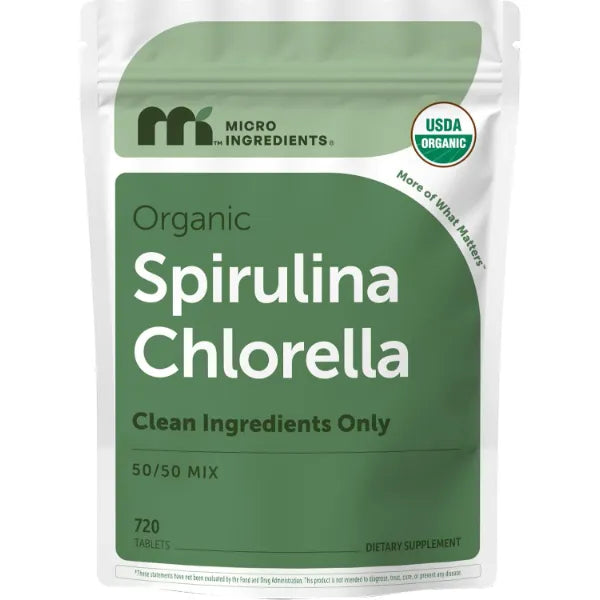 Micro Ingredients Organic Spirulina Chlorella Tablets, 720 Count | 4 Month Supply | 50/50 Algae Blend | Broken Cell Wall | Non-GMO, Filler Free