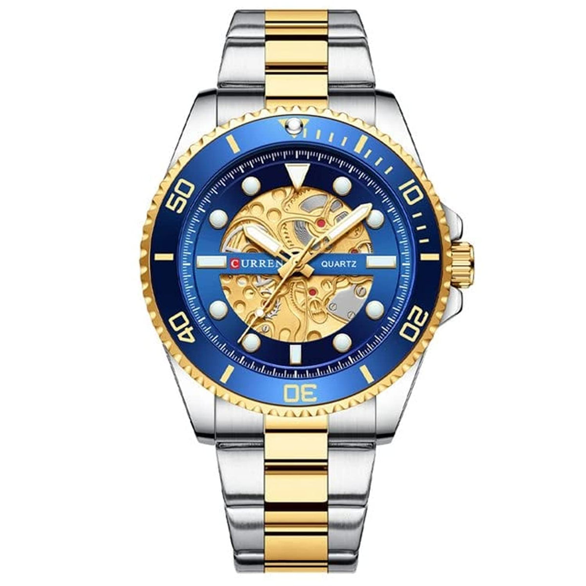 CURREN 8412 Wrist Watch Men's Quartz Sports Brand Luxury Business Waterproof Stainless Steel (TETON BLUE)