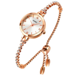 SKMEI Women Watches Bracelet Diamond Ladies Female Small Rose Gold Fashion Luxury Thin Waterproof Analog Quartz Casual Girls Wife Gifts Silver Wrist Watch - L1854silver