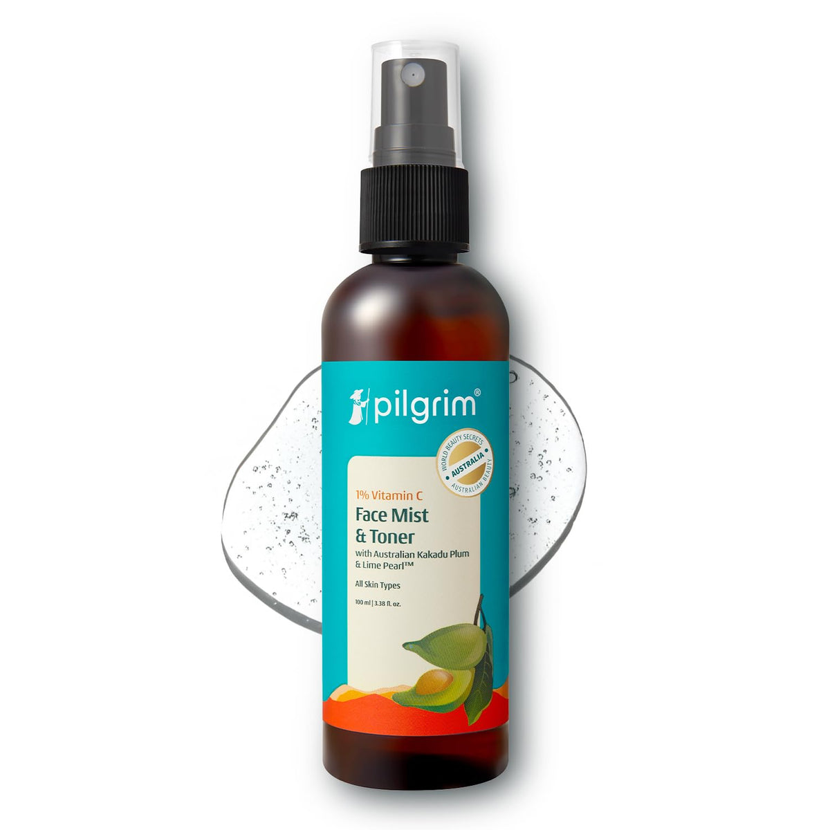 Pilgrim Australian 1% Vitamin C Toner for glowing skin with Kakadu Plum & Lime Pearl™ | Vitamin C toner for dry skin | Vitamin C toner for open pores tightening & refining | Alcohol free | 100 ml