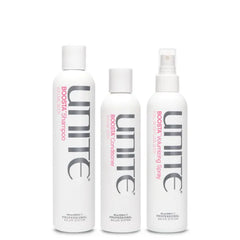 UNITE Hair – BOOSTA Shampoo, Conditioner & Volumizing Spray, Builds Lift, Body & Shine For Fine Hair – 10 Fl Oz, 8 Fl Oz & 8 Fl Oz