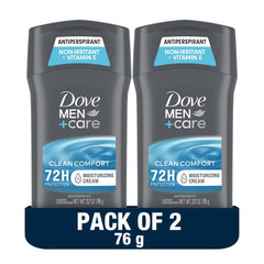 Dove Men+ Care Antiperspirant Deodorant Stick, 72H Protection, Clean Comfort, Vitamin E & Moisturizer - 76g (Pack of 2)