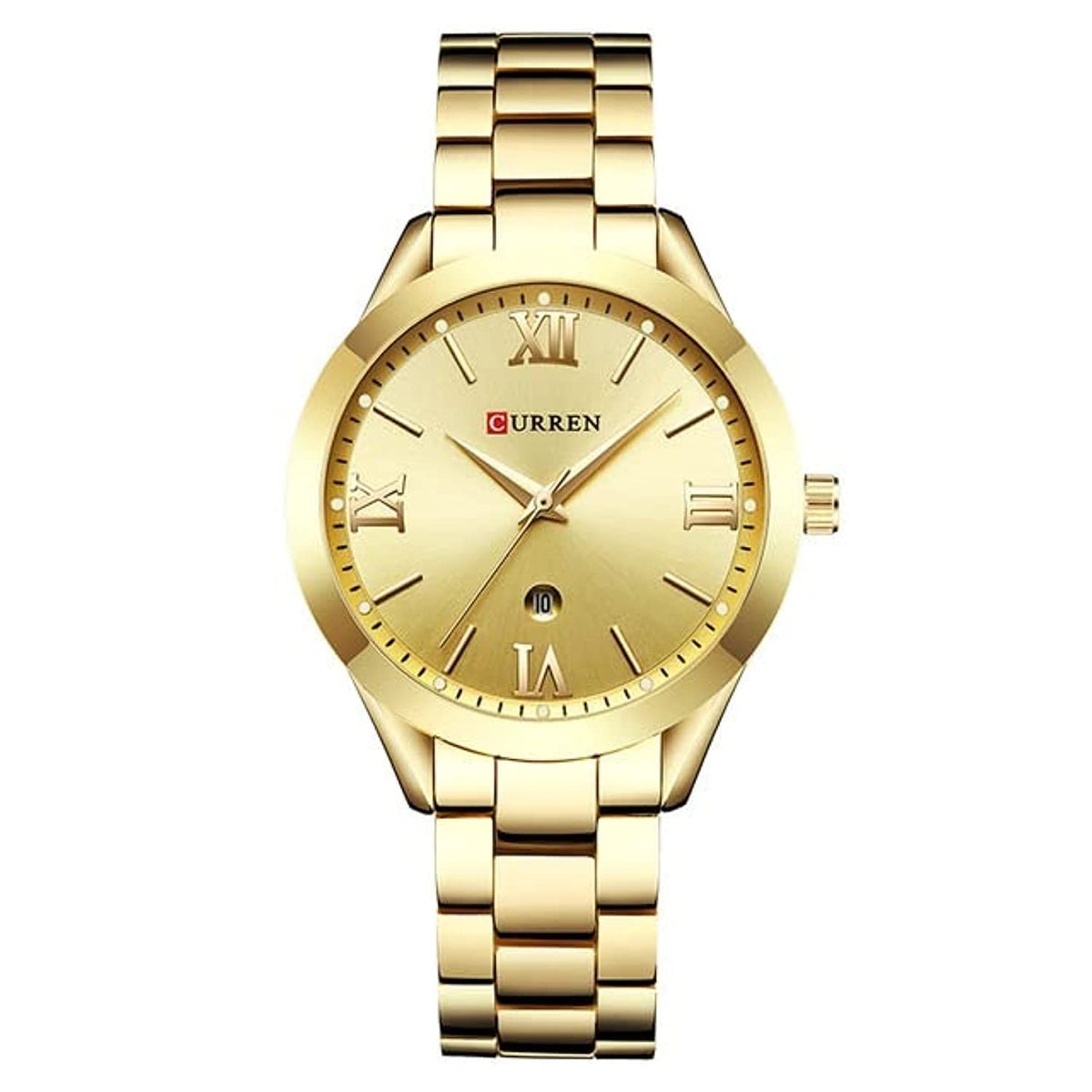 CURREN Ladies Analog Watch Gold Stainless Steel Case Gold Dial Gold Stainless Steel Bracelet