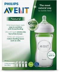 AVENT Philips Natural Glass Baby Bottle, Clear, 8oz, 4pk, SCF703/47
