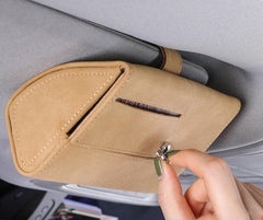 ECVV Car Sunglass Case, Car Visor Sunglasses Holder with Hidden Magnetic Closure, Car Interior Eyeglasses Box, Extra Storage Sleeve, Glasses Clip Protective Storage Car Accessories to All Car-Beige