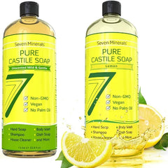 Seven Minerals EWG Verified Unscented Castile Soap & Lemon Castile Soap (33.8 fl oz)