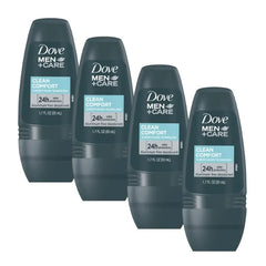 Dove Men+Care Clean Comfort Roll on Deodorant, Aluminum Free, For All Day Underarm Odor Protection, 1.7 Fl Oz Each, (Pack of 4)