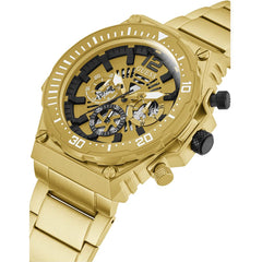 GUESS 48mm Multifunction Skeletonized Watch, Gold-Tone/Black, Quartz Watch