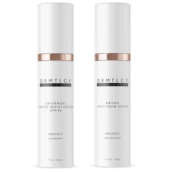 DRMTLGY Moisturizer with SPF 46 & Anti Aging Clear Universal Tinted SPF & Facial Sunscreen 2 Pack - Broad Spectrum Protection Against UVA and UVB Rays