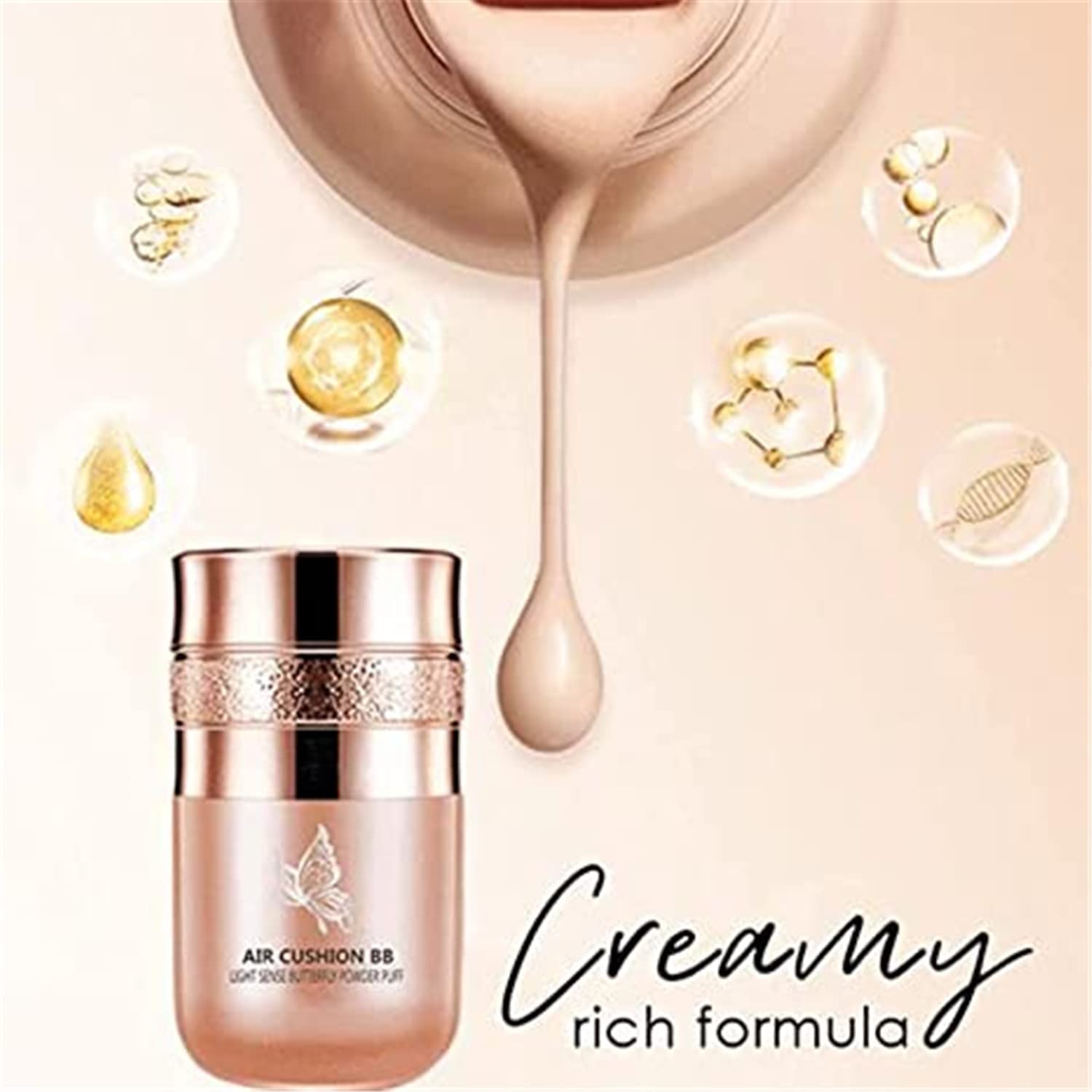 Butterfly Cushion BB Cream,Air Cushion CC Cream BB Cream, Moisturizing Concealer Makeup Base Primer BB Liquid Foundation,Moisturizing Concealer, Easy to use (Ivory White)