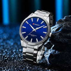 CURREN 8425 Fashion Design Stainless Steel Quartz Watches Casual Business Wrist Watches for Men Luminous Hands Clock - SILVER BLUE