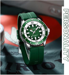 CURREN Original Fashion Men Watches Luxury Sports Silicone Strap Waterproof Quartz Wristwatch with Luminous Hands 8448 - GREEN