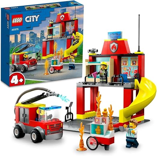 LEGO 60375 City Fire Station and Fire Engine Learning Toys for Kids 4 Plus Years Old Boys & Girls, with Firefighter Minifigures Emergency Vehicle Playset