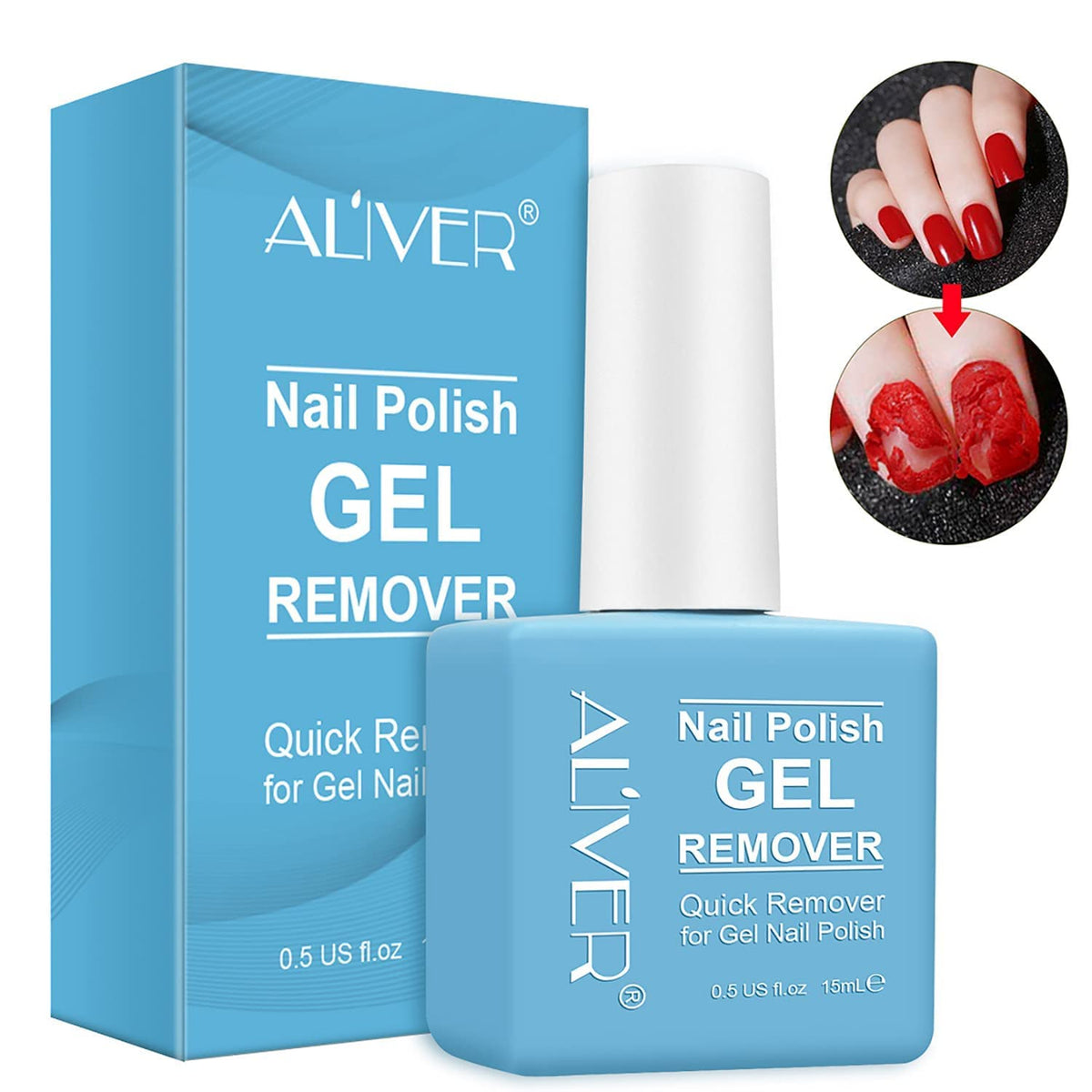 ALIVER Gel Nail Polish Remover, Magic Gel Polish Remover - Effectively and Easily Removes Gel Nail Polish Within 2-4 Minutes - 0.5 Fl Oz (Blue)
