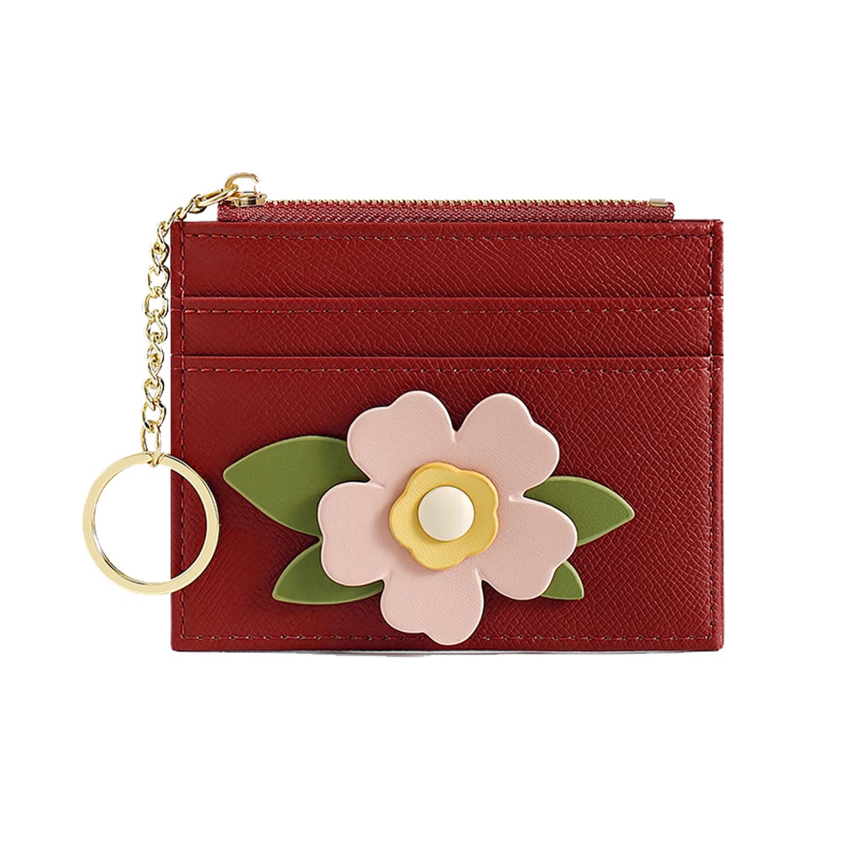 Valentoria Slim RFID Blocking Card Holder Small Pocket Wallet Keychian Zipper Coin Purse Mini Cash & Coin & Cards Case for Women Men, Z3-Wine, Business Card Holder