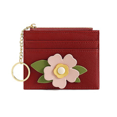 Valentoria Slim RFID Blocking Card Holder Small Pocket Wallet Keychian Zipper Coin Purse Mini Cash & Coin & Cards Case for Women Men, Z3-Wine, Business Card Holder