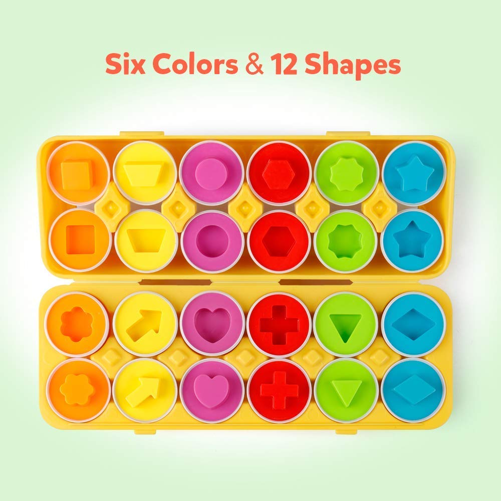 Coogam Assorted Eggs 12 Pieces Colour and Shape Recognition Sorter Puzzle for Easter Travel Bingo Game Early Learning Educational Fine Motor Skills Montessori Gift