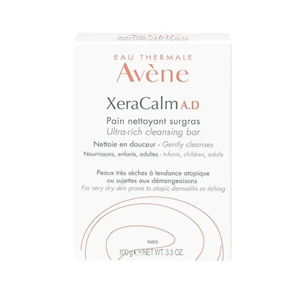 Avène Xercalm A.D Ultra Rich Cleansing Bar for Atopic Dermatitis, Eczema Prone Skin, Fragrance Free, 100 g