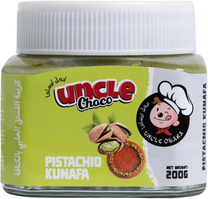 Uncle Choco Pistachio Kunafa Spread 200g – Premium Chocolate Pistachio Cream with Crispy Kunafa Flavor, Rich Middle Eastern Dessert Spread, Perfect for Toast, Pancakes, Desserts & Gifting