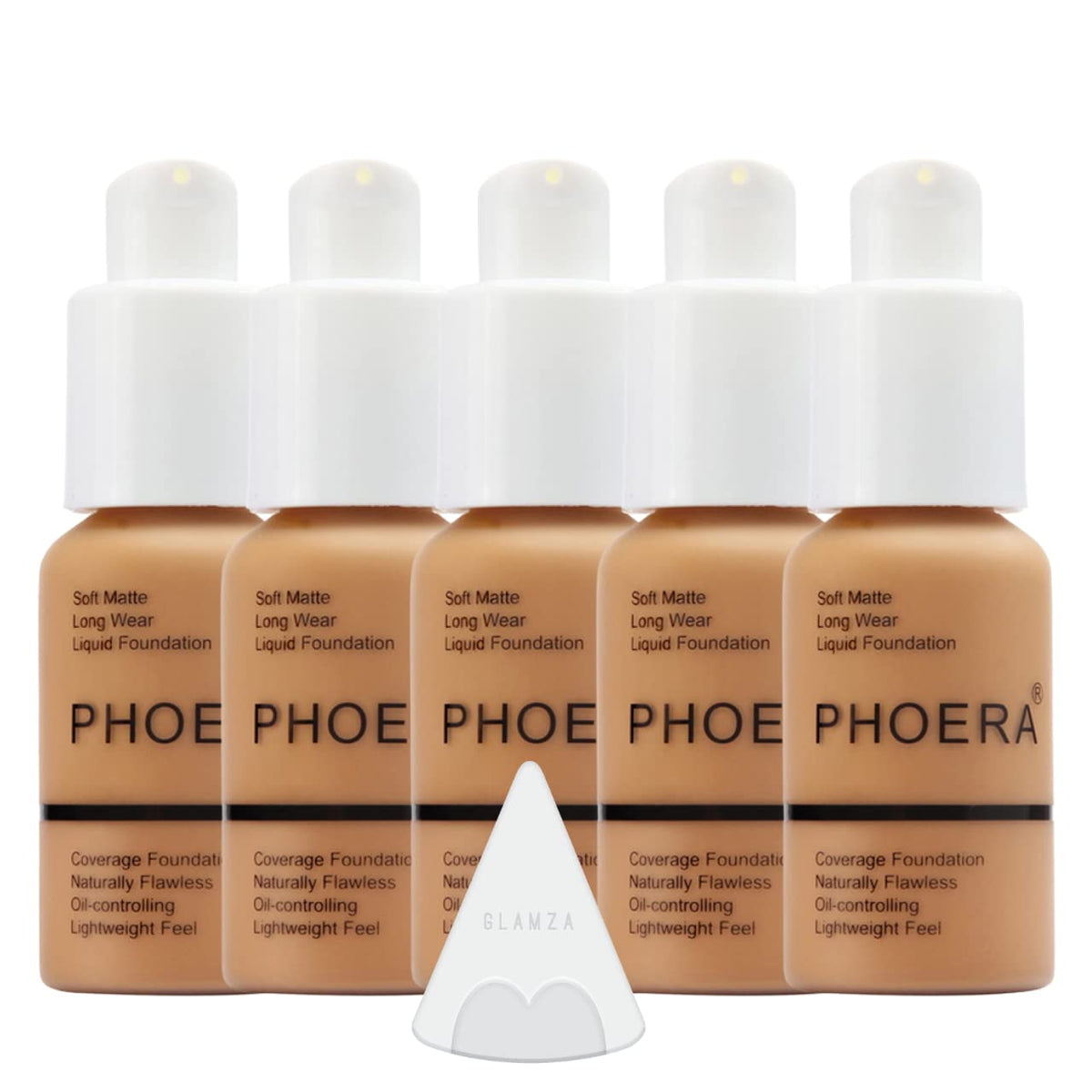 Glamza Phoera Foundation Full Coverage Makeup Set - 24hr Long Lasting Oil Control - Soft Smooth Matte Flawless Concealer Cream - Inc x5 30ml Foundation & Silicone Blender Sponge (106 Warm Sun)