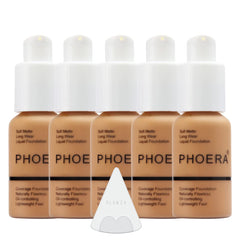 Glamza Phoera Foundation Full Coverage Makeup Set - 24hr Long Lasting Oil Control - Soft Smooth Matte Flawless Concealer Cream - Inc x5 30ml Foundation & Silicone Blender Sponge (106 Warm Sun)