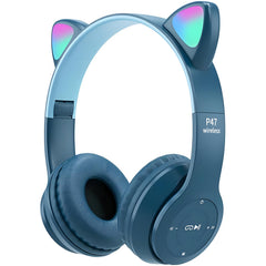 Bolivia's Cat Ear Kids Headphones, Kids Gaming Headset with Long Run Time, LED Light up Bluetooth 5.0 Wireless Kids Headphones, Foldable Cat Ear Headphones for Smartphone, Tablet, Pc (Blue)